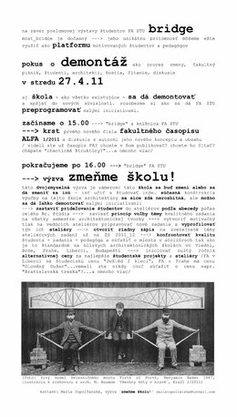 dnes - 15.00 krst časopisu ALFA/ 16.00 diskusia "zmeňme školu"