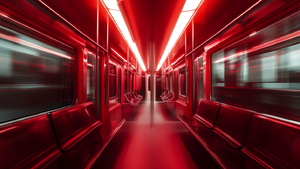 Exhibition: phygital× designblok 2024 - theshamrockgreen_interior_of_a_design_subway_wagon_in_red_hues__827b4540-784a-42fd-9b50-e73ff9b6f399