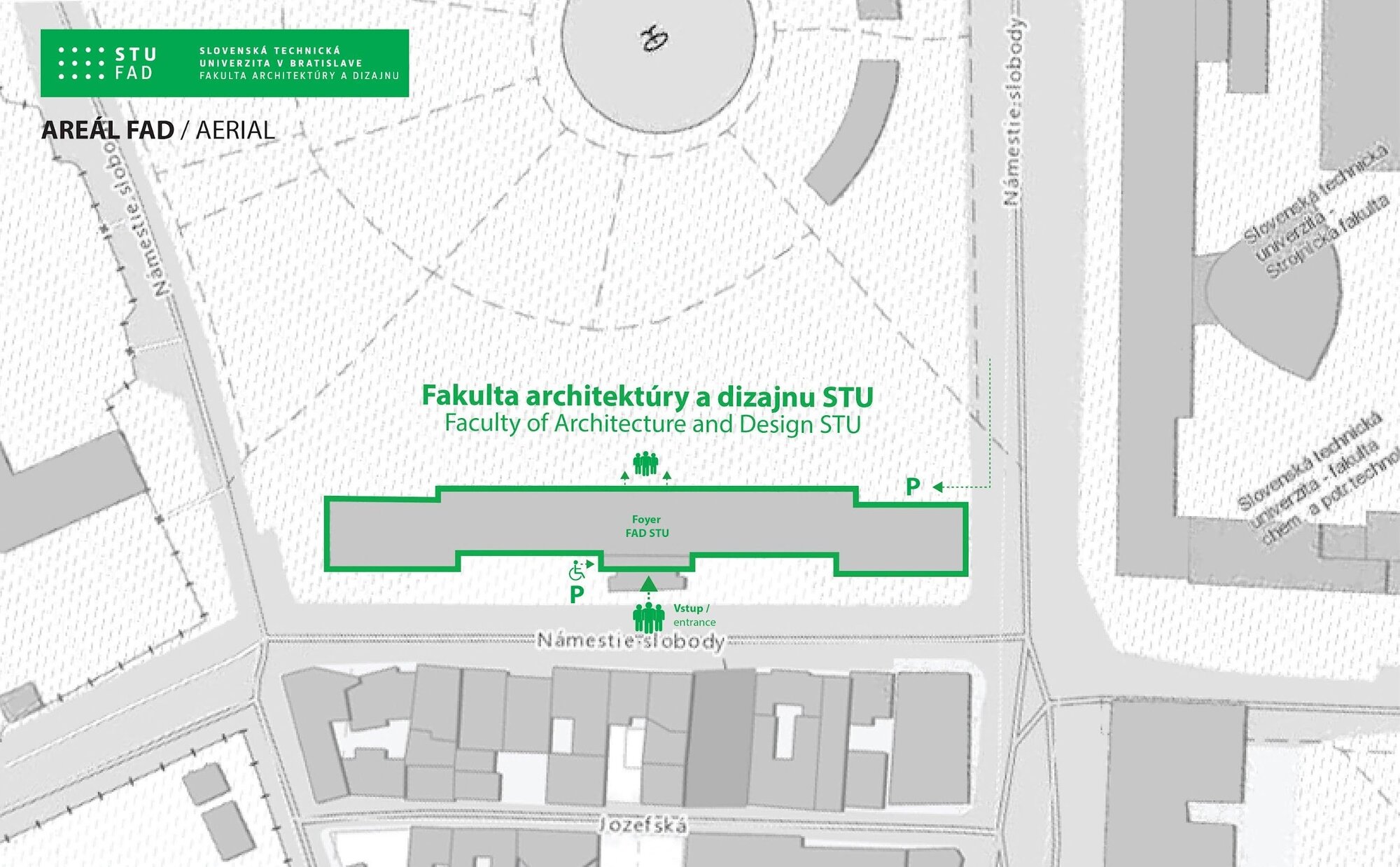 Situačná schéma budovy Fakulty architektúry a dizajnu STU v Bratislave